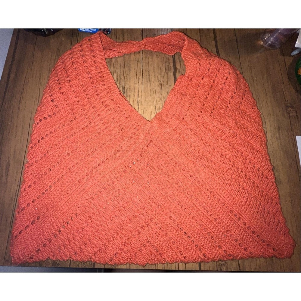 Upcycled Sweater Tote Shoulder Bag Made with Orange Knit Cotton Yarn 16" by 12"